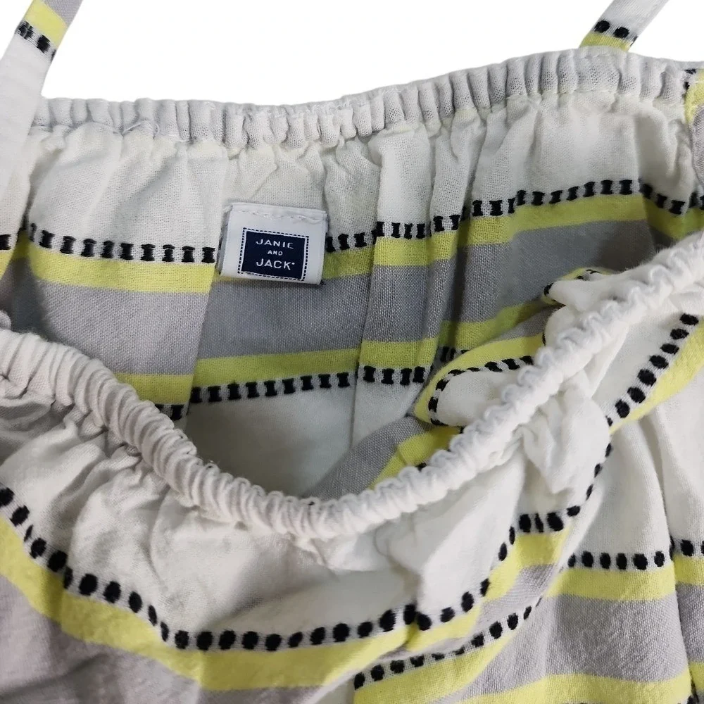 Janie and Jack Cold Shoulder Dress Kids Size 5 Yellow Striped Ruffle Summer